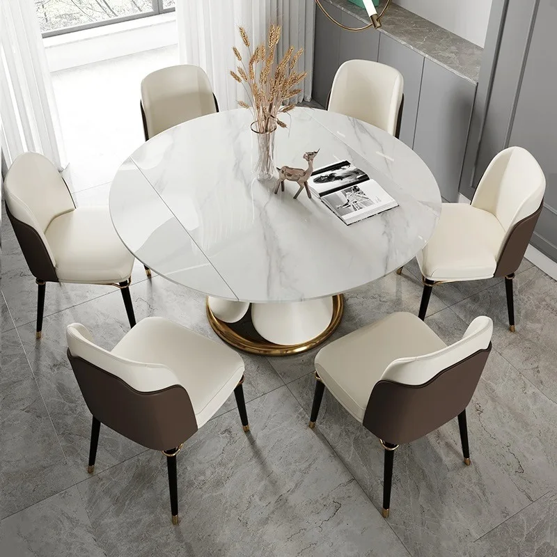 Rotating table can be retractable square to round household light luxury rock plate folding dining table