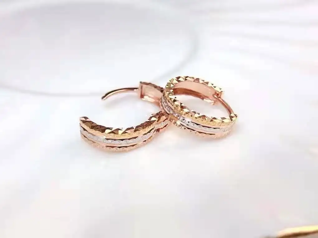 Boucles d'oreilles trois couleurs en or véritable au750/18k, bijoux pour femmes, cadeau de fête, nouvelle mode