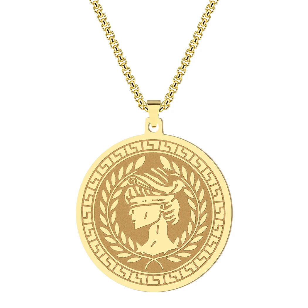 Athena the Goddess of Wisdom and War Handicraft Pendant Necklace for Men Women Stainless Steel Greek mythology Charm Choker Gift