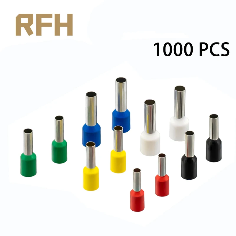 1000pcs/Pack E0508 E7508 E1008 E1508 E2508 Insulated Ferrules Terminal Block Cord End Wire Connector Electrical Crimp Terminator