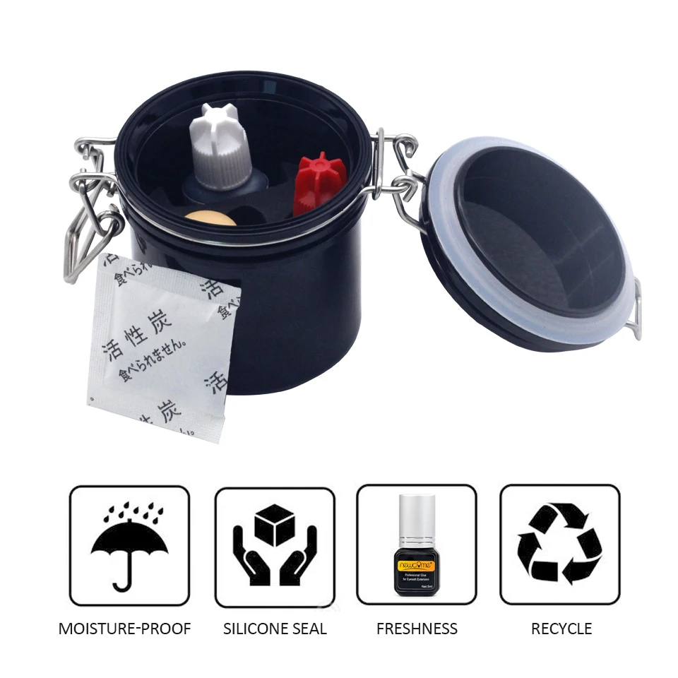 NEWCOME Zbiornik do przechowywania kleju do rzęs Klej węglowy Uszczelniony stojak na torby Indywidualny zbiornik do przechowywania kleju do przedłużania rzęs Narzędzia do makijażu