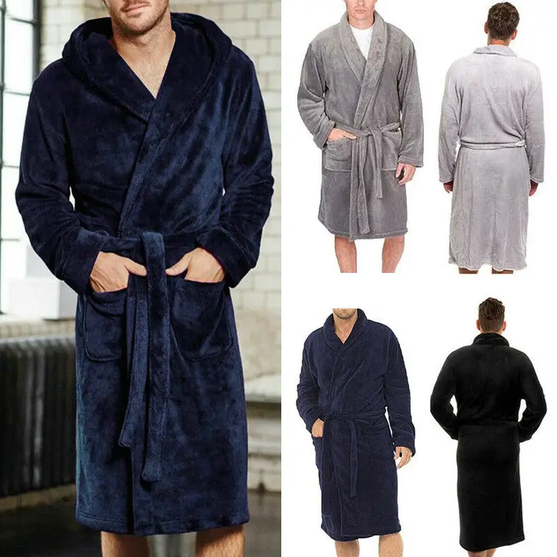 Bathrobe For Mens Winter Warm Kimono Flannel Robe Sleepwear Bath Robe Men Cozy Robes Nightgown Home Clothes