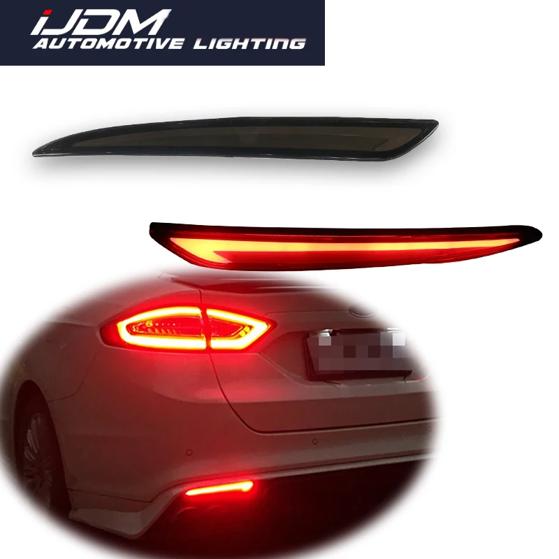 iJDM For 2013-2018 Ford Fusion Mondeo Fluid Style Red LED Bumper Reflector Lights, Function as Rear Fog Light Tail/Brake Lights