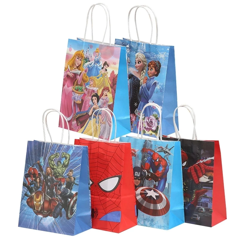 21x15cm Gift Bag Disney Frozen Princess Car Avengers Spiderman Cartoon Gift Wrapping Paper Bag Shopping Tote Bag Party Supplies