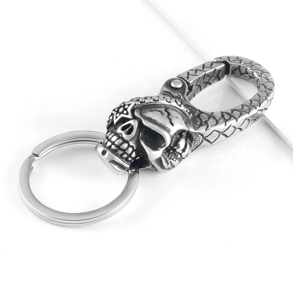 OMKAIMING 2021 Fashion 304 Stainless Steel Skull Style Keychain For Men Women Creative Key Holder Rings Portable Accessory