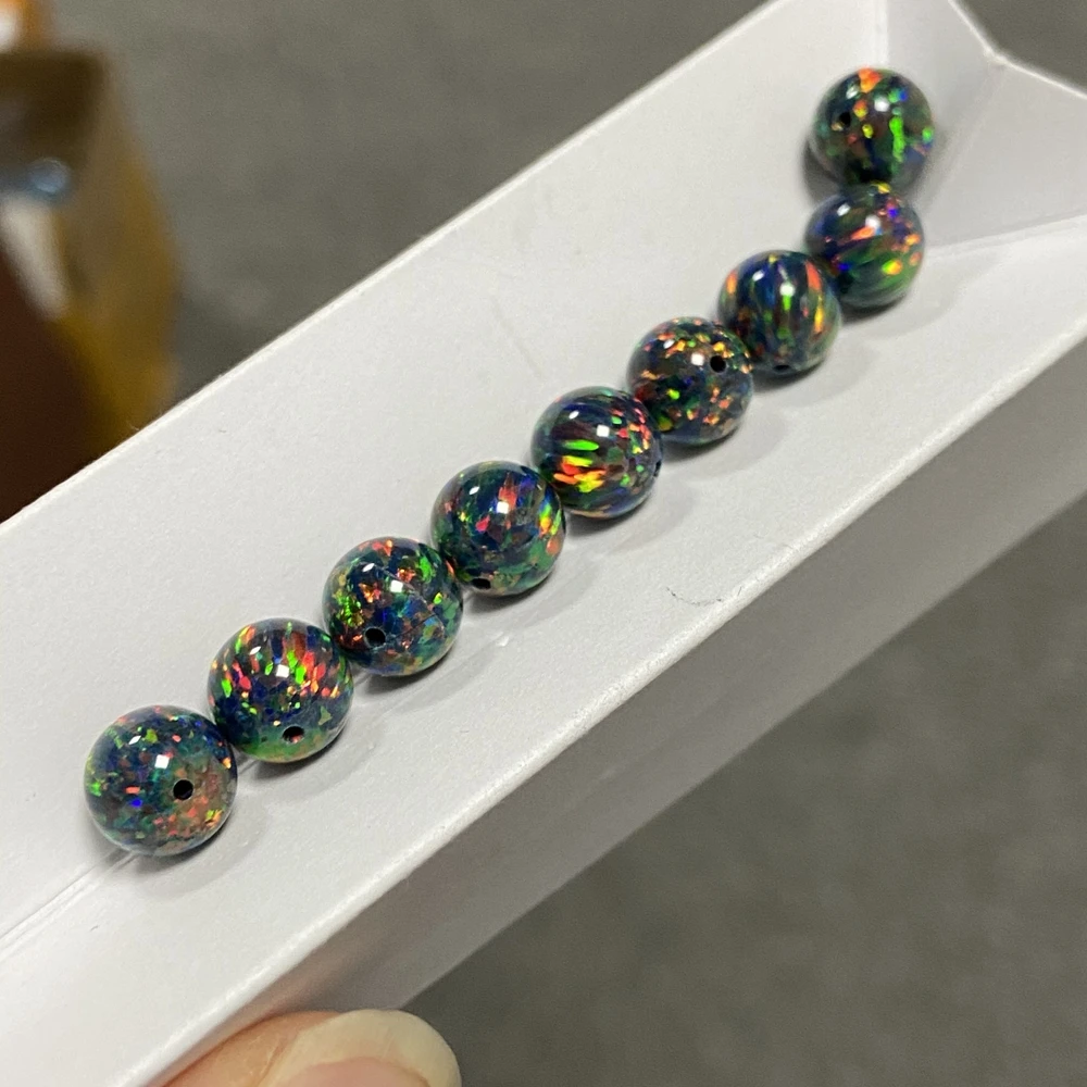 Meisidian Lab Created 4mm 6mm 8mm Full Drilled Hole Loose Stone Black Opal Beads Pirce Per Grams