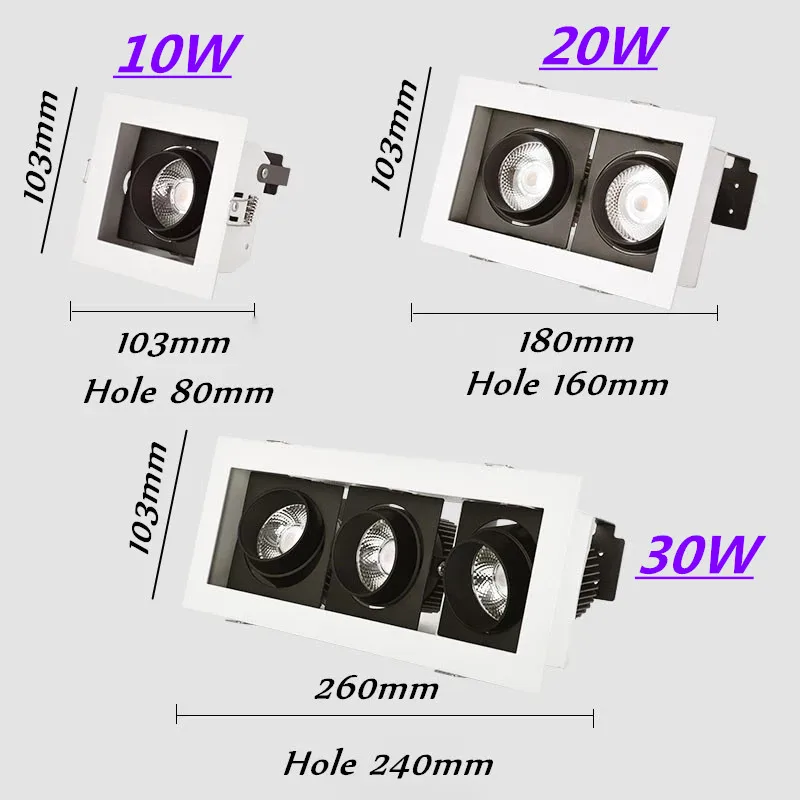 Emissor de luz led para teto ajustável, economia de energia, 10w, 20w, 30w, para iluminação doméstica, ce/rohs