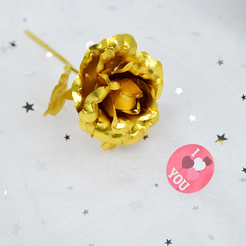 1 Stück Gold Rose Blume Folie Überzogene Kunststoff Künstliche Rosen Valentinstag Geschenk Schönheit Goldene Blumen für Zuhause Hochzeit Dekoration – Detail 11