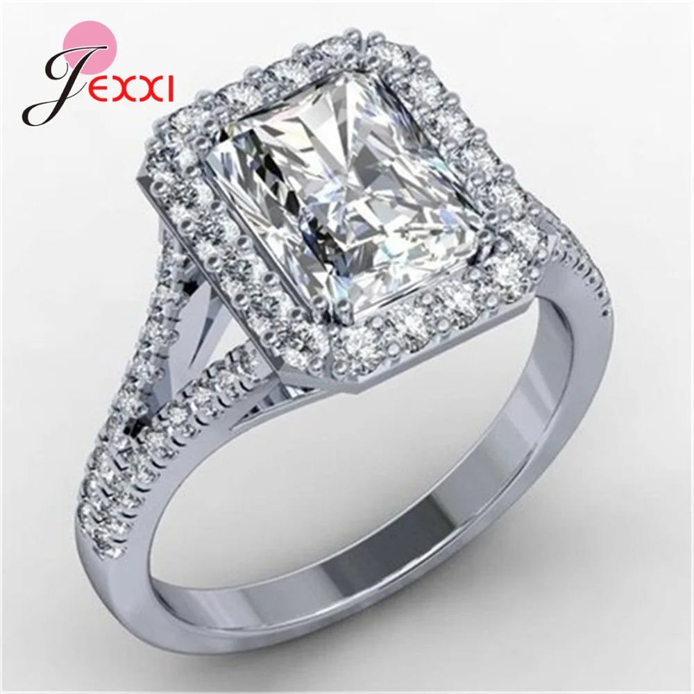 Good Quality Women Girls 925 Sterling Silver Square Cubic Zirconia Finger Rings For Birthday Party Fashion Jewelry