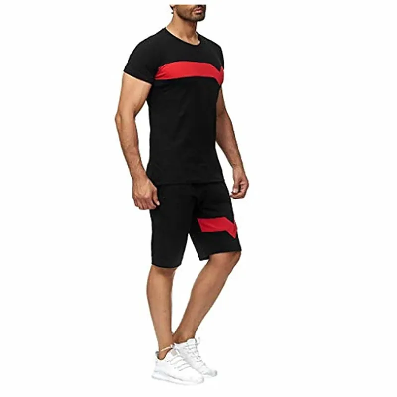 

Tracksuit Men Summer Leisure Fashion Color Collision Short Sleeve Shorts Sports Thin Sets Cotton casual sportswear fitness