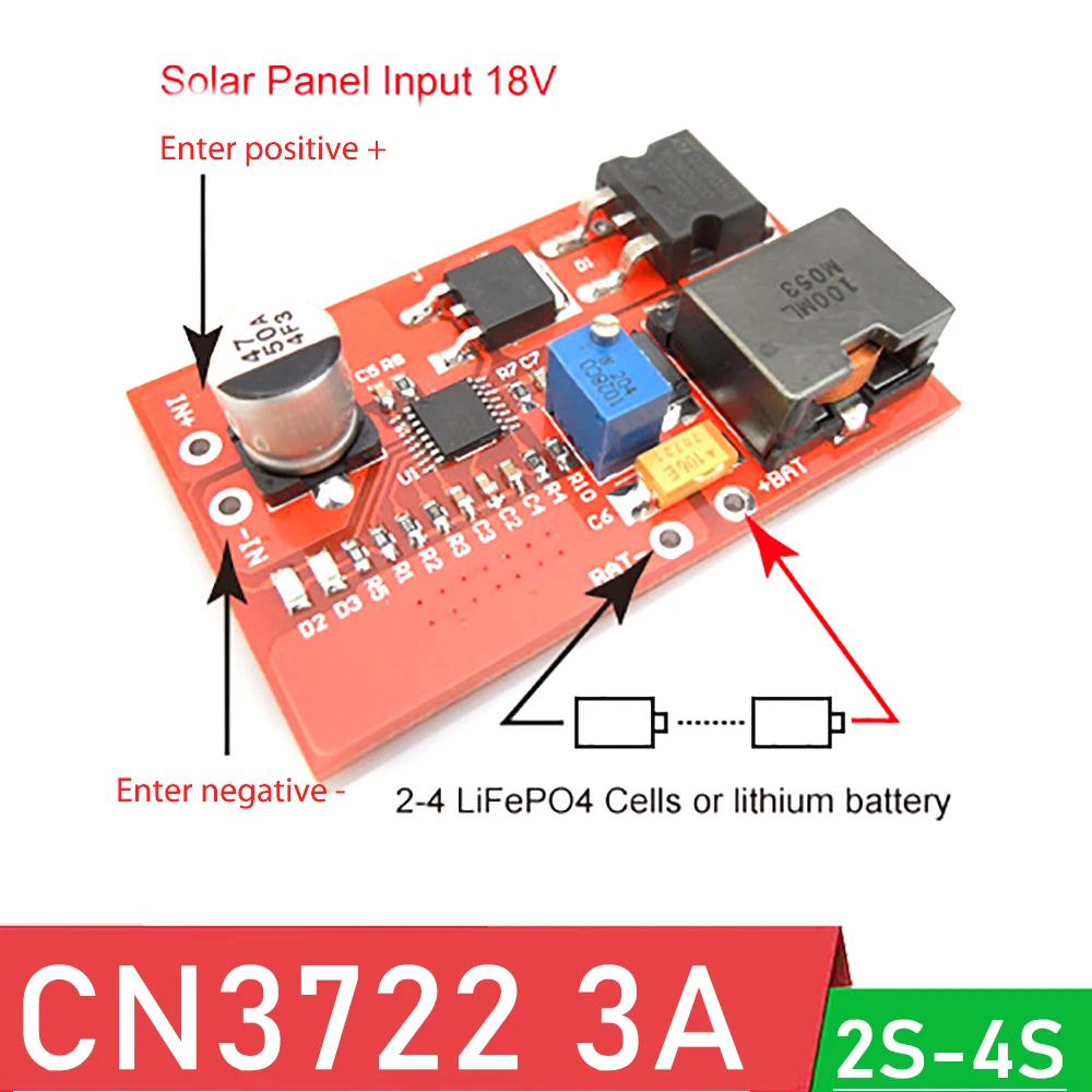 

CN3722 3A MPPT Solar Panel Controller 7.4V 8.4V 12V 2S 3S 4S lifepo4 Li-ion Lithium Battery Charge control Module Charging 18V