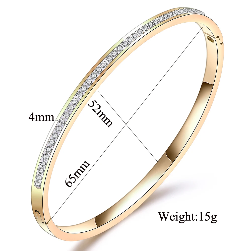 Simple Plain Design Wire Bangle Stainless Steel Pave One Row Clear Crystal With Wire Bracelets Bangles