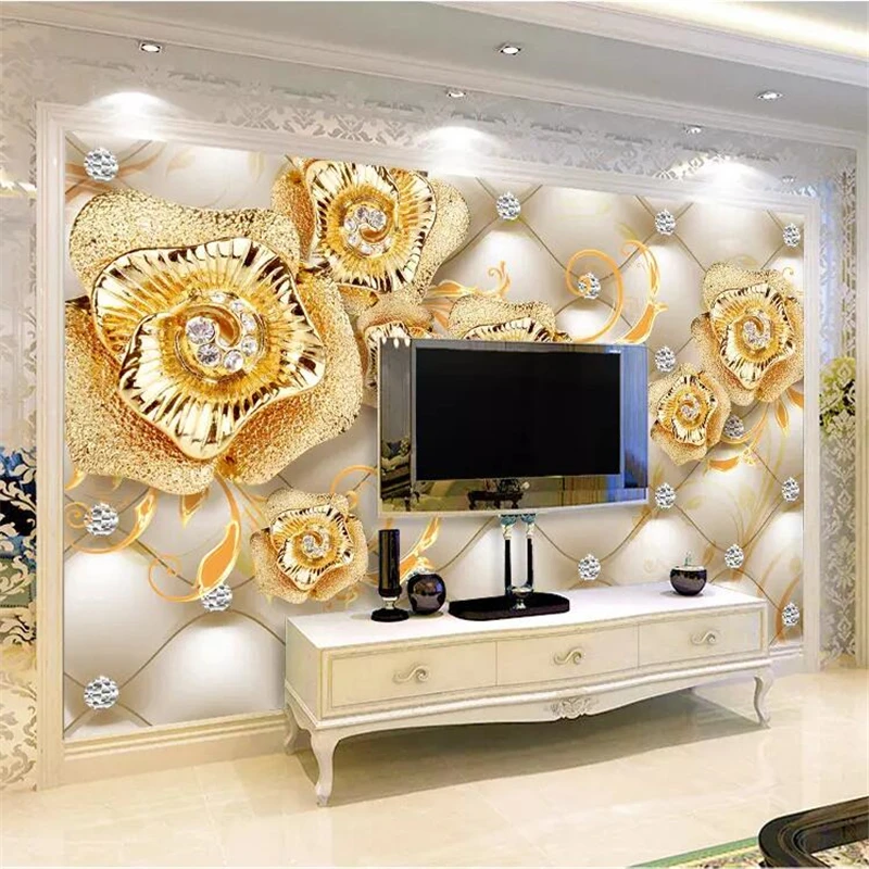 BEIBEHANG Customized high-grade exquisite diamond gold flower background wall 3D stereo flower jewelry decorative painting