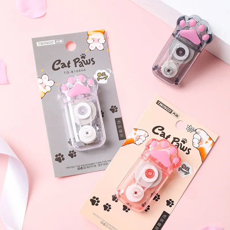 24 pcs/lot 5mm*6M Kawaii Cat Paw Transparent Correction Tape Cute PET Tapes Promotional Stationery gift School Office Supplies