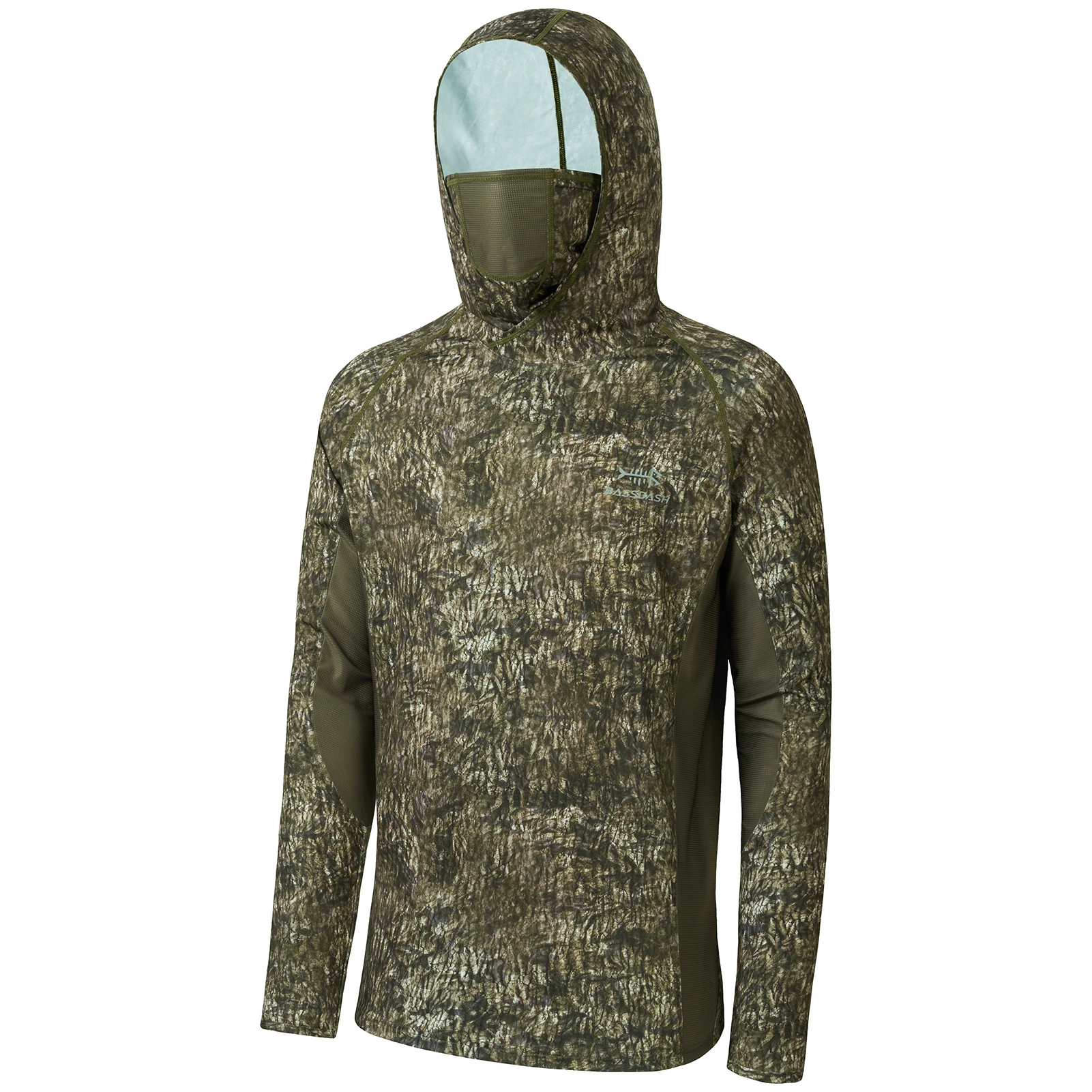 Bassdash-Hoodie De Pesca Camo Manga Longa Masculina, Camisas De Caça Com Máscara, UPF 50 Plus