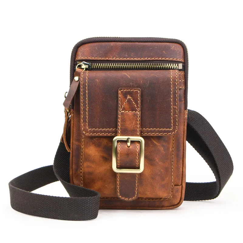 100% Crazy Horse krowa skórzana męska torba Crossbody torebka Vintage na ramię dla mężczyzn wielofunkcyjne etui na telefony jakości Bolsa