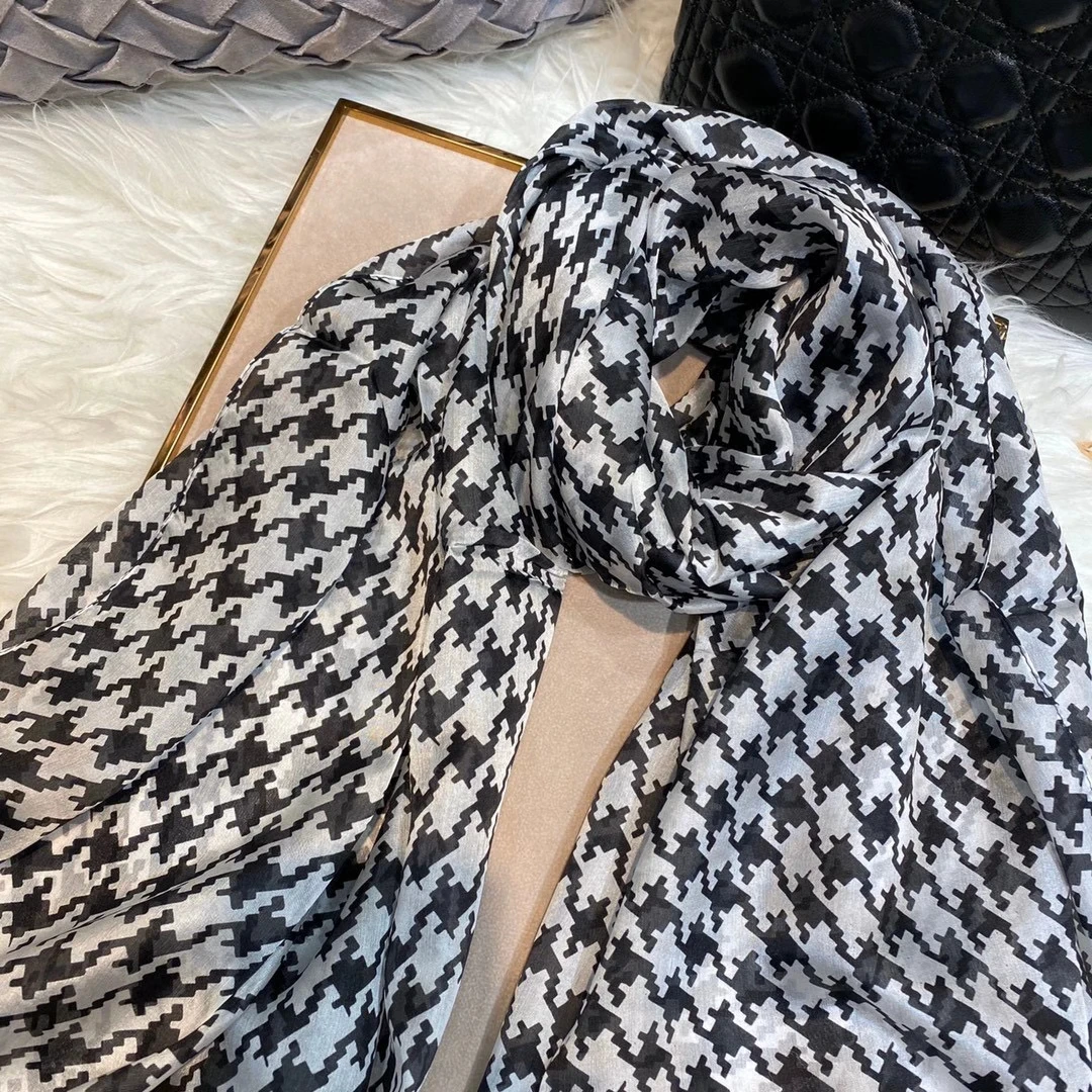 Brand Plaid Natural Silk Scarf Shawl Spring Fall Black White Simple Scarves Winter Breathable Neck Scarf Ladies Scarves Hijabs