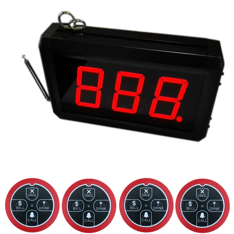 Wireless Pager Restaurant Waiter Calling System with Call Transmitter Button and Display Receiver 433MHz