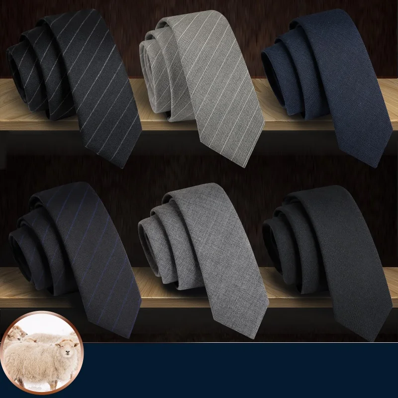 

High Quality New Designers Brands Fashion Business Casual 5cm Slim Ties for Men‘s Wool Necktie Work with Gift Gray Black