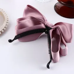 Korea Ribbon Bow Banana Clip para Mulheres, Imitation Pearl, Rabo de cavalo vertical, Sweet Hairpin, Acessórios para cabelo fashion