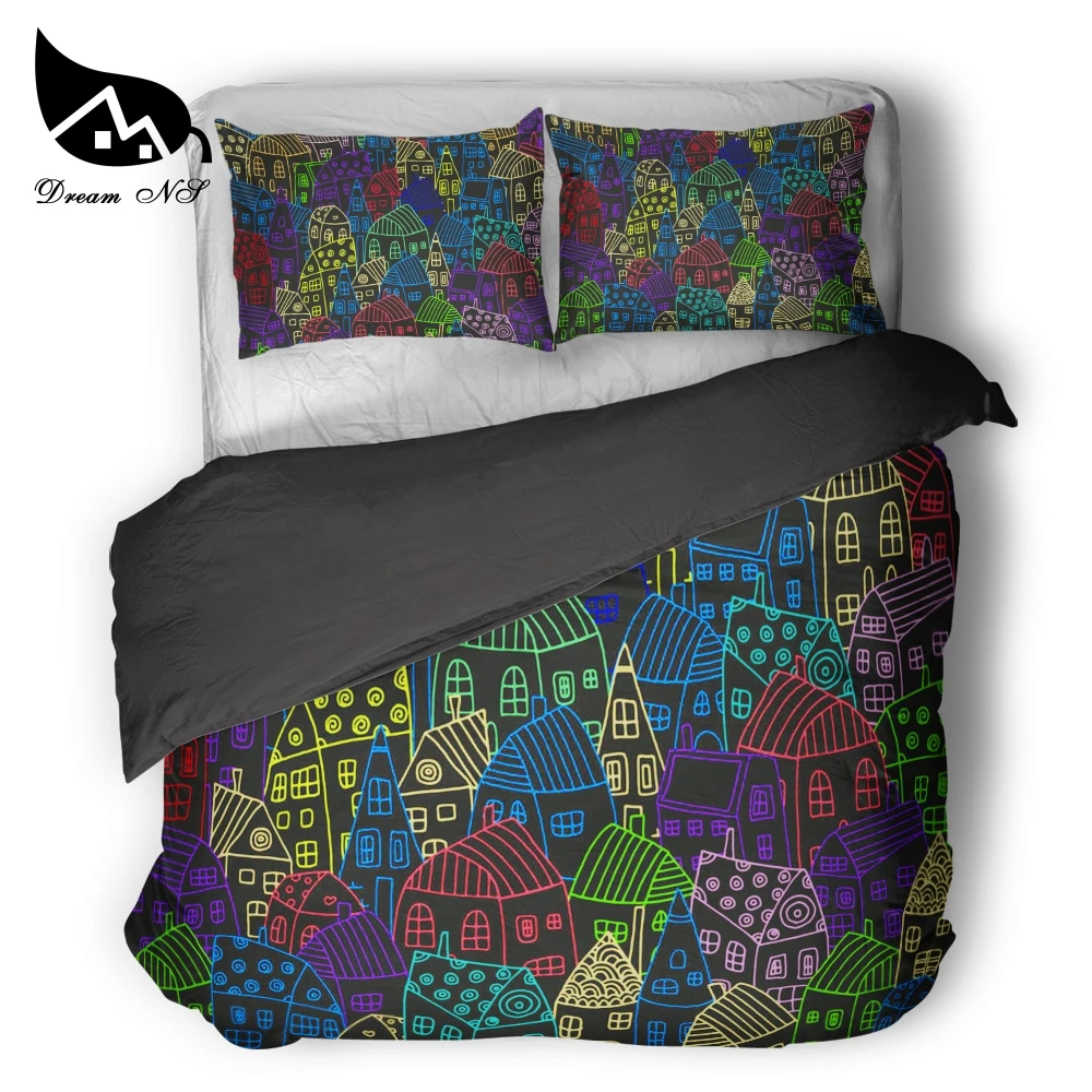 Dream NS hand-painted colorful house design Bedding Set Child Quilt Cover Pillowcase Customized Home Textiles roupa de cama