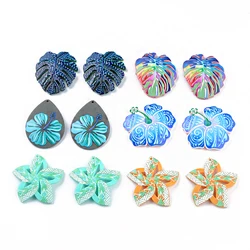 6pcs/lots Printing Charms Flowers Leaves Shape Acrylic Pendant Jewelry Accessories Handmade Connectors DIY Earrings Components
