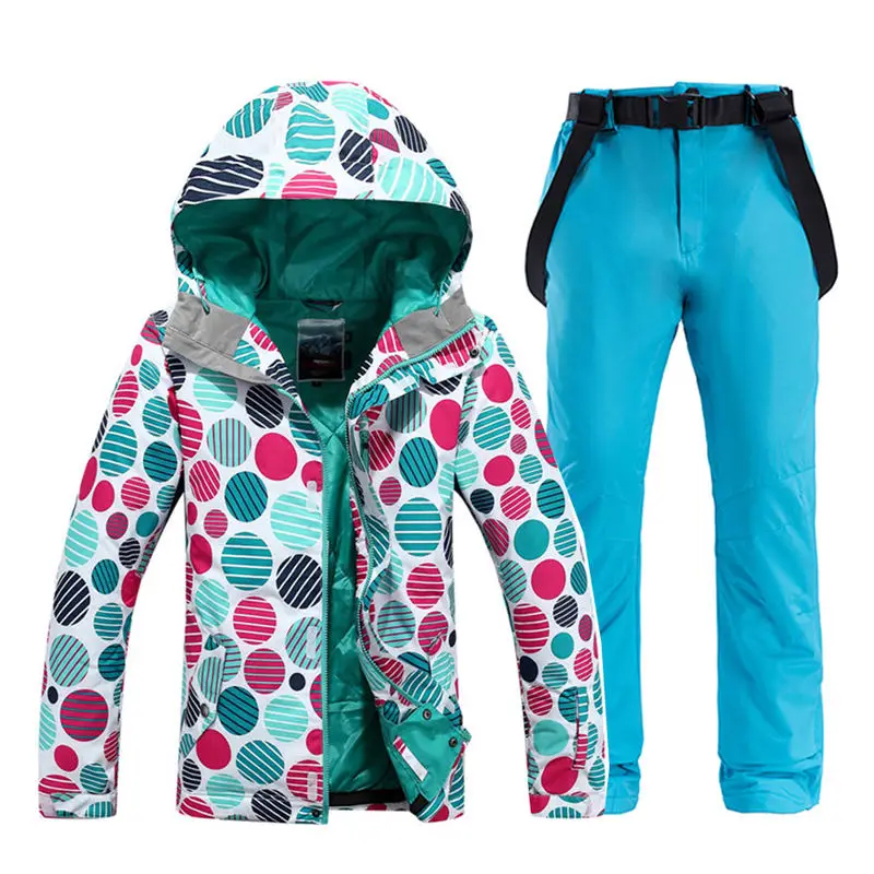 

High White Dot Girl's Snow Jackets 10K Waterproof Women's Ice Suit Wear Ski Sets Snowboarding Clothing Coats + Strap Pant Female