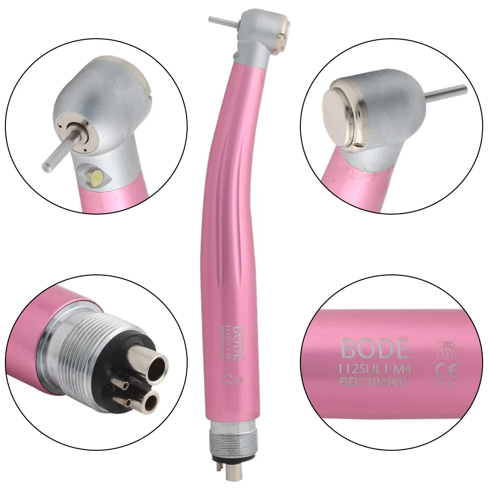 

BODE Dental LED High Speed Handpiece Air Turbine Self-powered Triple Water Spray Ceramic Bearings 4 Hole B4 E-generator Pink