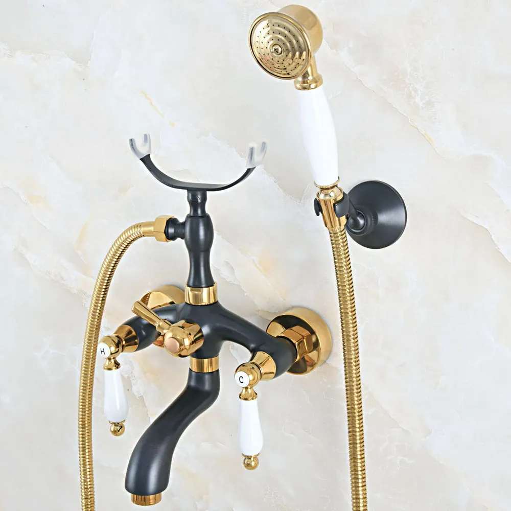 

Black Gold Bathroom Bathtub Mixer Faucet Telephone Style With Brass Handshower Bath & Shower Faucets zna544