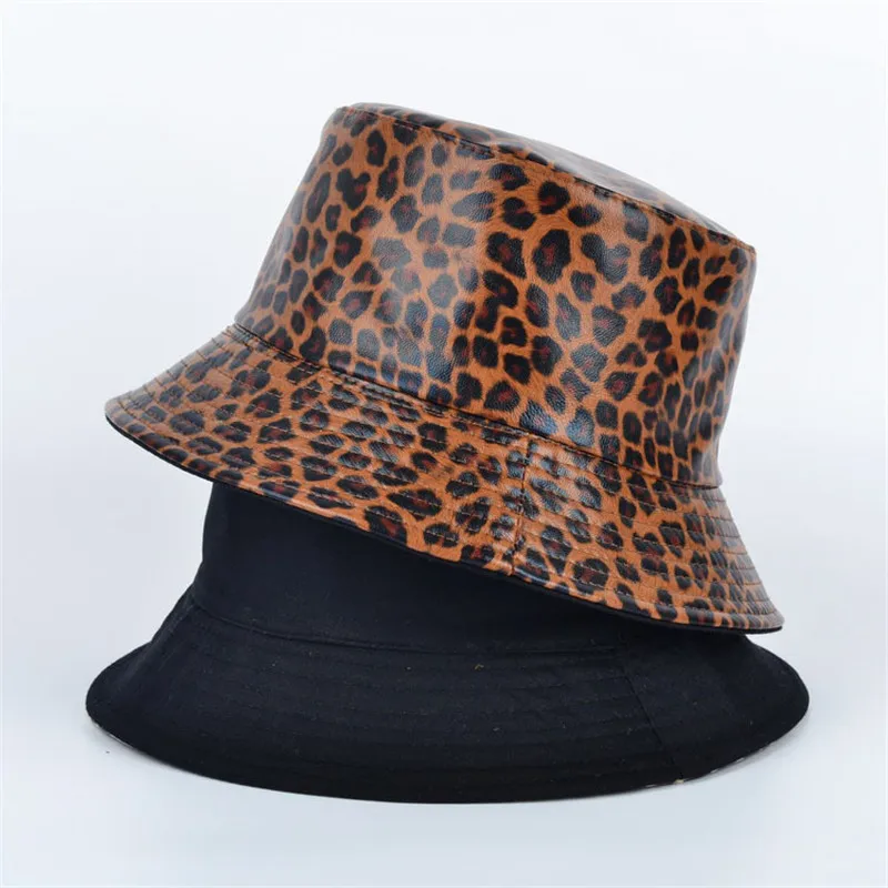 2021 Pu Leopard Print Bucket Hat Fisherman Hat Outdoor Travel Hat Sun Cap Hats for Men and Women 112