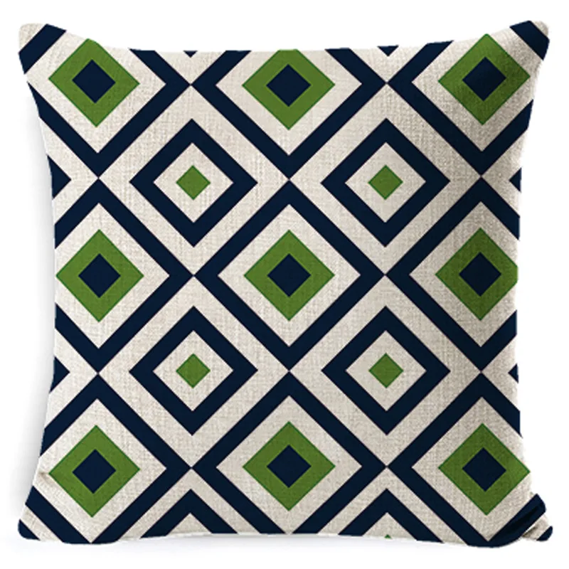 Modern Nordic Blue Green Geometric Pillowcase Linen Decorative Pillow Cushion Cover Livingroom Decor Sofa Chair Throw Pillows