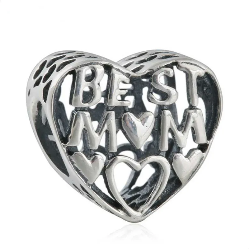 

Fits Pandora Bracelet Diy Vintage Best Mother Mom Charms Original 925-Sterling-Silver Openwork Heart Beads For Jewelry Making