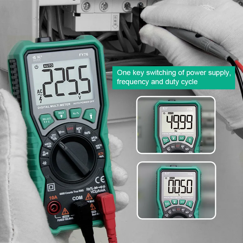 FY76 Digital Multimeter 5999 Counts Backlight Auto Range AC/DC Voltage Meter Ohm Transistor Testers Multi Meter LB88