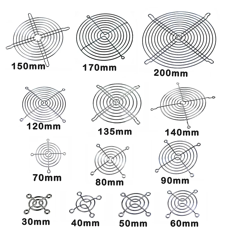 Protector de dedo de alambre de Metal plateado para PC, parrilla de ventilador de CC de 30mm, 40mm, 50mm, 60mm, 70mm, 80mm, 90mm, 120mm, 135mm,