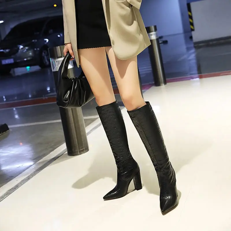 MORAZORA Plus size 34-48 New women boots slip on thick high heels knee high boots women shoes fashion western winter boots