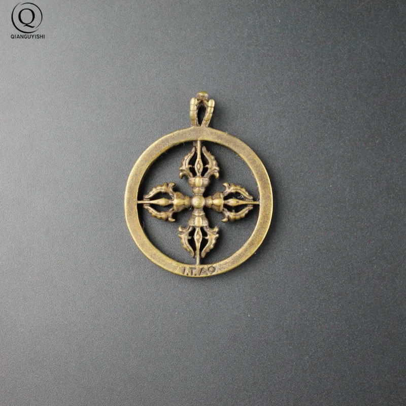 Ancient Tibetan Cross Vajra Pestle Pendant Necklaces For Women And Men Retro Color Copper Round Jewelry Car Keychains New Gift