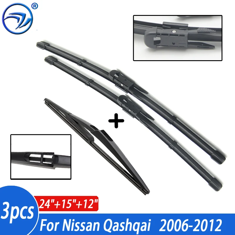 Wiper Front & Rear Wiper Blades Set For Nissan Qashqai J10 2006 2007 2008 2009 2010 2011 2012 2013 Windshield Wiper 24