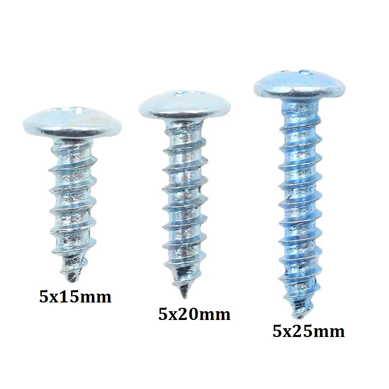 15pcs Silver Screws Car Body Fastener nails M5 Cross Self Tapping Screws Metal Rivets