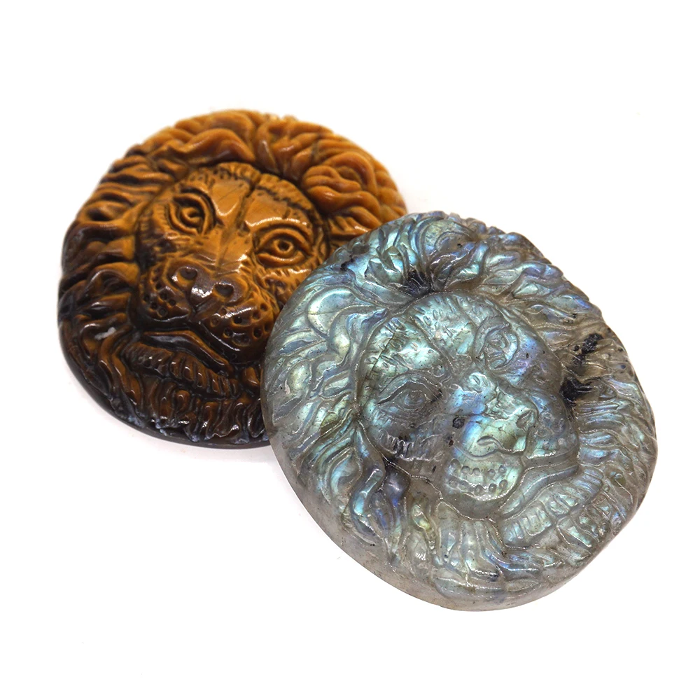 

1.3" Lion Head Pendant Natural Tiger Eye Hand Carved Stones Labradorite Reiki Healing Crystal Statue DIY Jewelry Making Necklace