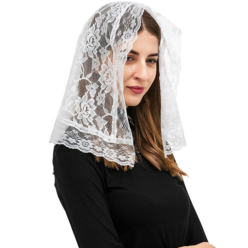 ขนาดเล็ก Soft Lace Mantilla Veil สำหรับโบสถ์คาทอลิกหัวครอบคลุมละติน Mass Vintage แบบดั้งเดิม Kerchief Velos Negra Voile