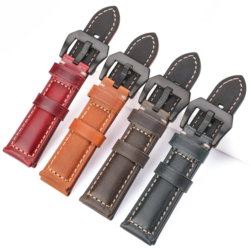 Genuine Leather Watchbands 4 Colors For Panerai Watch Band Accessories Women Men Cowhide Strap 20mm 22mm 24mm 26mm Bracelet