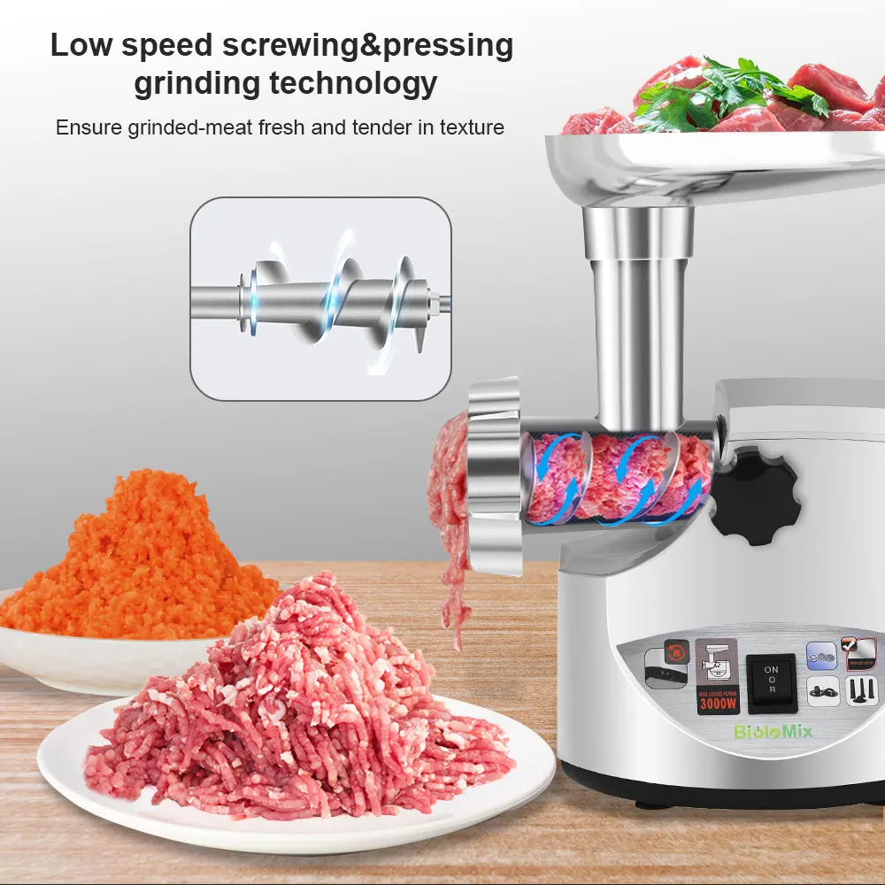 BioloMix-Moedor de Carne Elétrico, Max Food Grinder, Meat Mincer, Salsicha Stuffer, Processador de Alimentos, 2000W