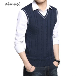 DIMUSI Winter Mens Vests Sleeveless Knitted Warm Waistcoats Casual Men Slim V-Neck Pullovers Uniform Sweater Vests Mens Clothing