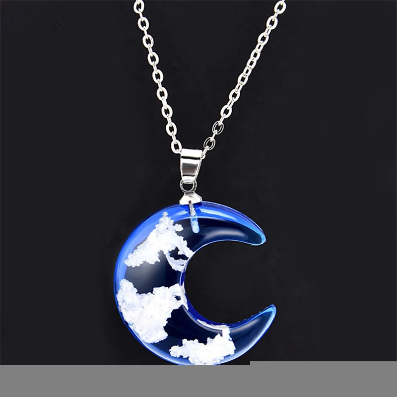 Moon Noctiluce Blue Sky And White Clouds Bird Gradient Pendant Necklace Transparent Ball Resin Fashion Jewelry Dropship