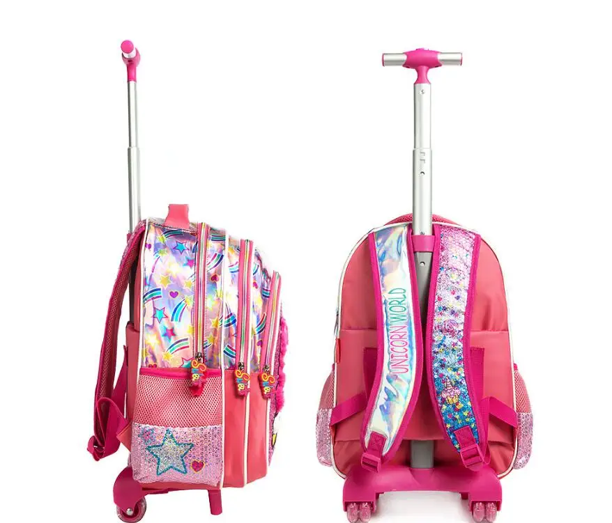 School wheeled backpack bag lunch bag set school Rolling backpack bag with wheels student school trolley backpack Bag for girls