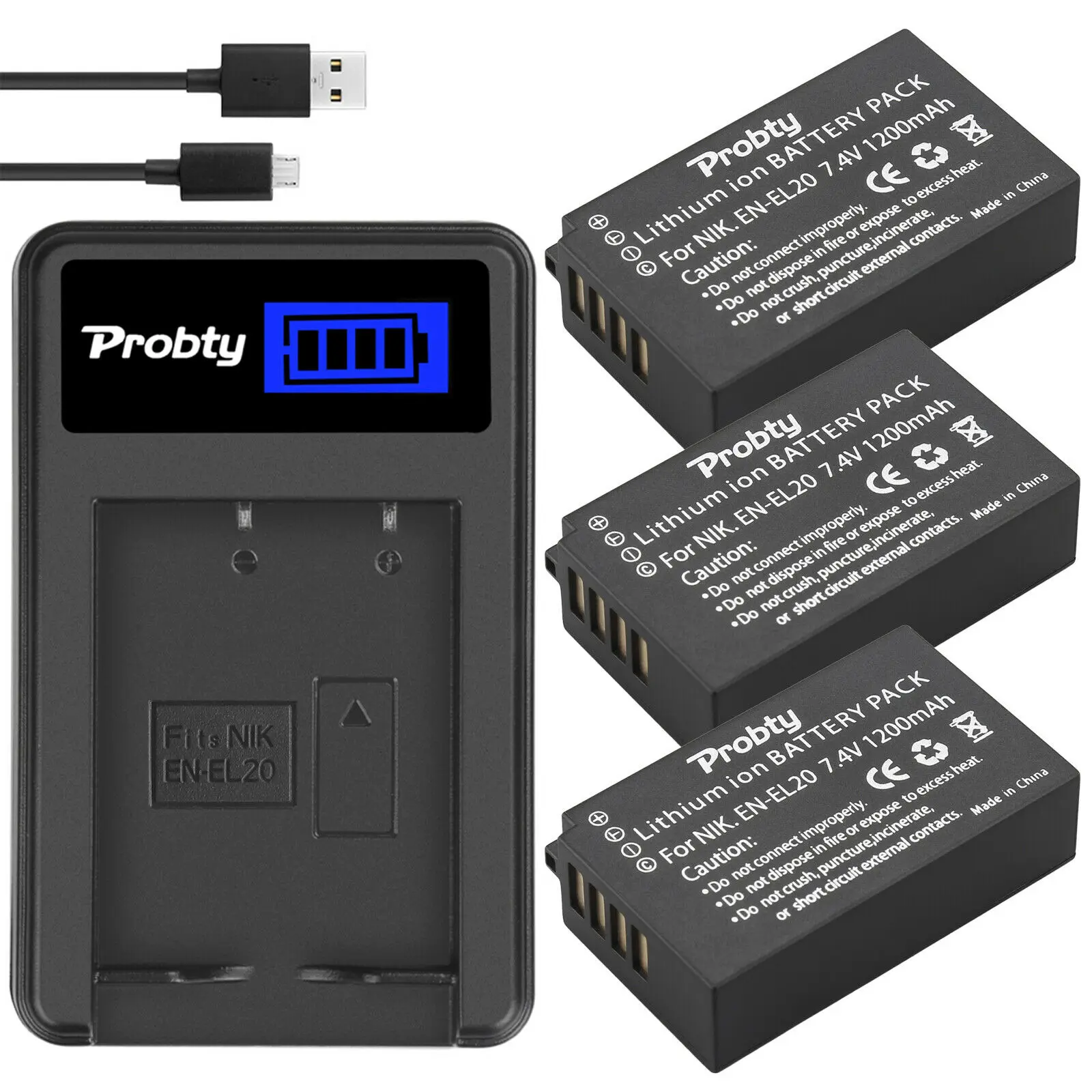 1200mAh EN-EL20 EN EL20 EN EL20a Battery+LCD USB Charger Type C Port for Nikon Coolpix P1000 Nikon1 J1, J2, J3 Nikon1 AW1