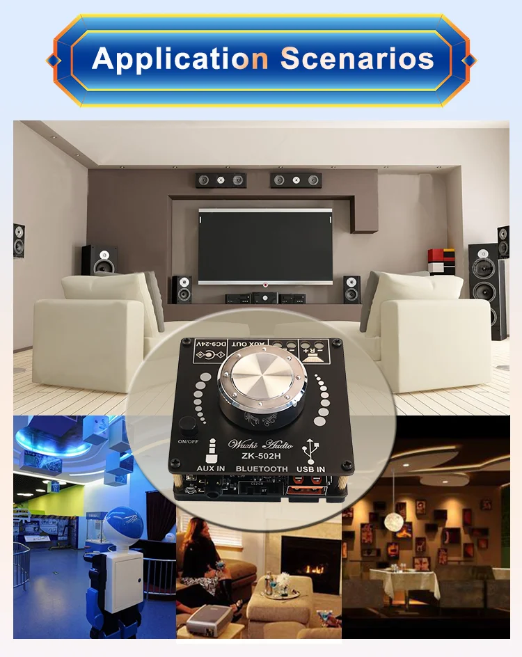 Carte Amplificatrice Audio ZK-R502E 50W - Module Avec USB, 10 Effets, Pour Haut-parleurs 10-50W - 13