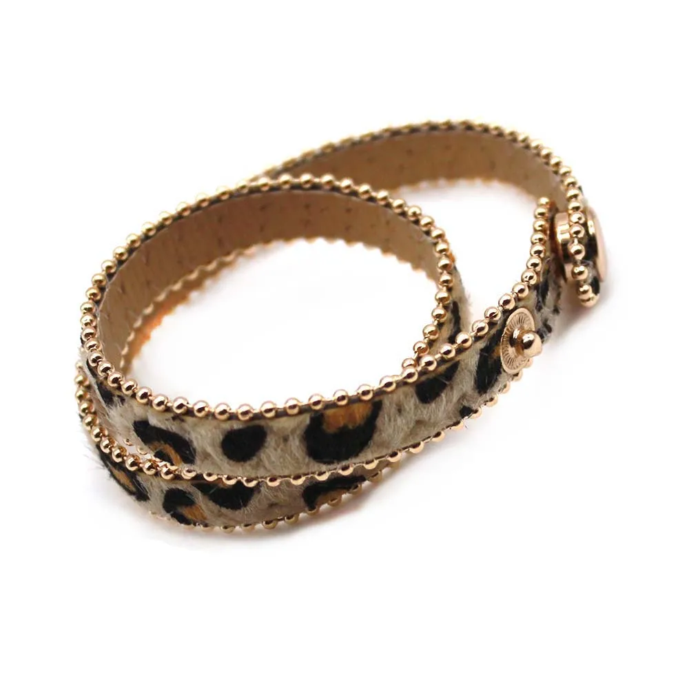 New product Fashion Leopard Leather Bracelets For Women Boho Gold Color Button Vintage Wrap Bracelet Christmas Punk Jewelry