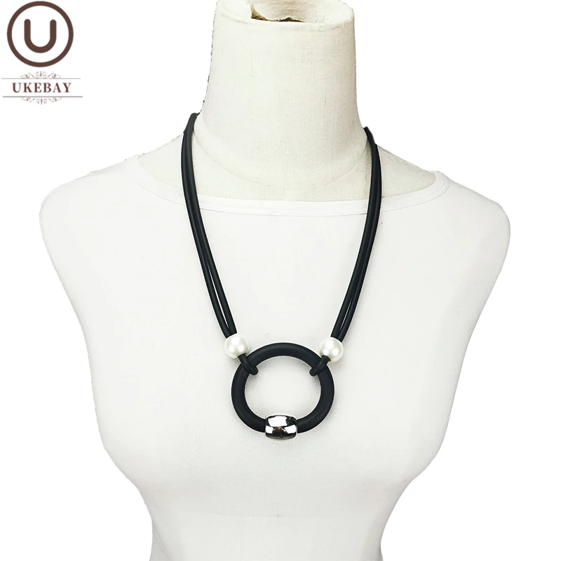 

UKEBAY New Black Rubber Necklaces For Women Pearl Pendant Necklace Goth Cloth Chains Party Accessories Fashion Choker Necklace