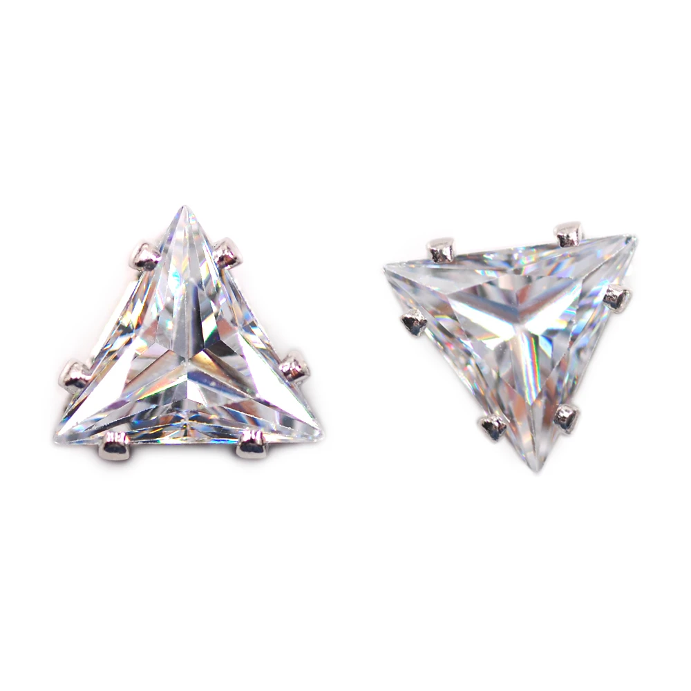 Crystal Clear Triangle Cut AAA + Cubic Zirconia Single Claw, Gold Silver Metal Zircon Accessories, Wholesale, 6mm, 8mm